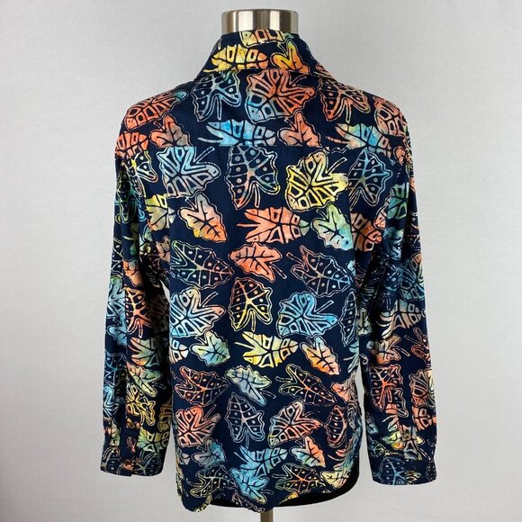 Pete Huntington Shirt Womens Button Down Multicolor Tribal Leaf Print Travel L - Picture 5 of 8